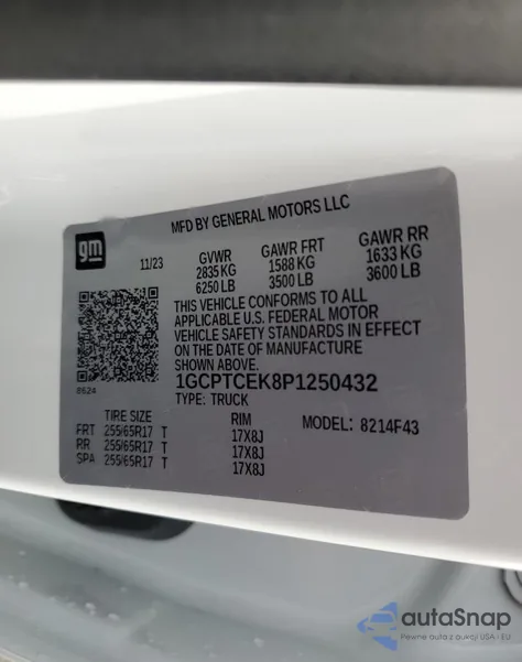 2023 Chevrolet Colorado Lt из США, поврежденный, VIN 1GCPTCEK8P1250432